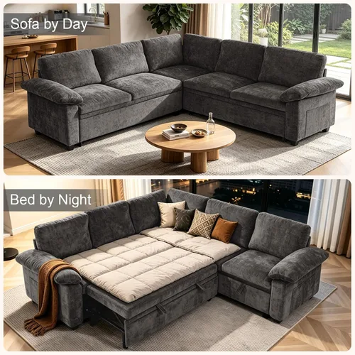 Vista 5 de 108" sofá seccional modular del durmiente, forma de L sacó el sofá cama con Gris