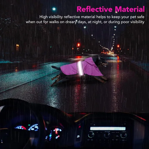 Vista 3 de Impermeable para perros – Impermeables con capucha para perros, abrigo de lluvia reflectante ajustable para perro, chaqueta de lluvia para perro