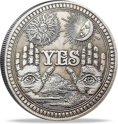 Vista 8 de Moneda de Desafío, Moneda de adivinación sí, no (bronce)