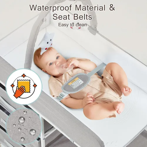 Vista 5 de Cambiador portátil para bebé, cambiador de pañales con almohadilla impermeable, cambiador para niños pequeños con 3 cestas de almacenamiento