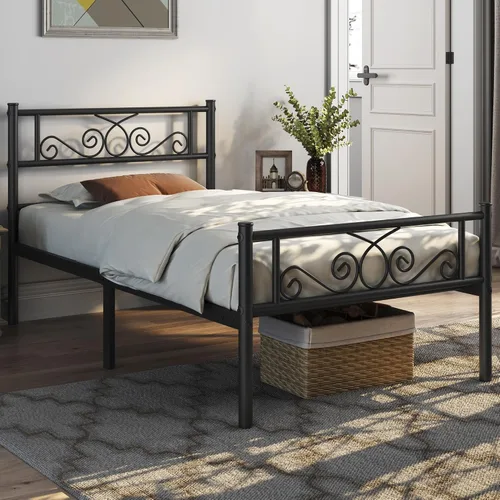 Vista 2 de Topeakmart Base de cama de metal clásico negro de 13 pulgadas con cabecero, base de colchón, plataforma de cama, base de cama con listones
