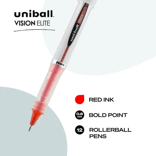Vista 2 de uni-ball Vision Elite - Bolígrafos de punta redonda gruesa (132 de pulgada), color rojo, 12