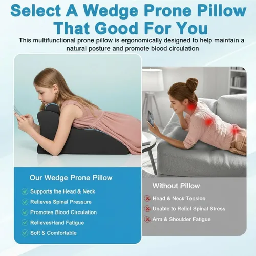 Vista 5 de cjc Almohada de cuña de espuma viscoelástica para adultos, almohada de cama con soporte multiposición y funda extraíble para dormir, sentarse, boca
