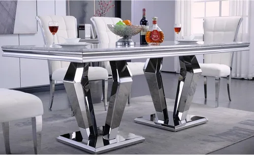Vista 5 de ACEDÉCOR Juego de mesa de comedor blanca para 4, mesa de comedor de lujo blanca con sillas de comedor de terciopelo blanco de alta gama