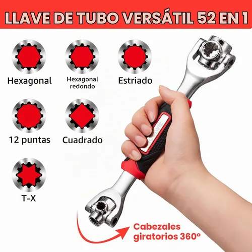 Vista 4 de Toolwiz Llave universal 52 en 1 ajustable multifuncional con cabeza giratoria de 360 grados, para quitar tornillos, tuercas, sujetadores