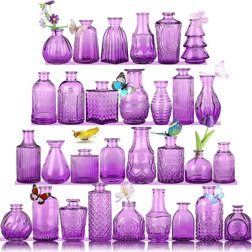 Vista 31 de Jarrones de Vidrio para Capullos en Juego a Granel de 30 Piezas, Pequeños Jarrones de Vidrio para Flores como Centros de Mesa de Boda para Mesas