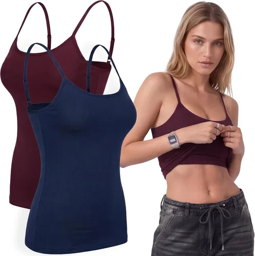 Vista 40 de Emmalise Camiseta de mujer con brasier integrado, soporte de tela sin varillas, camisola corta