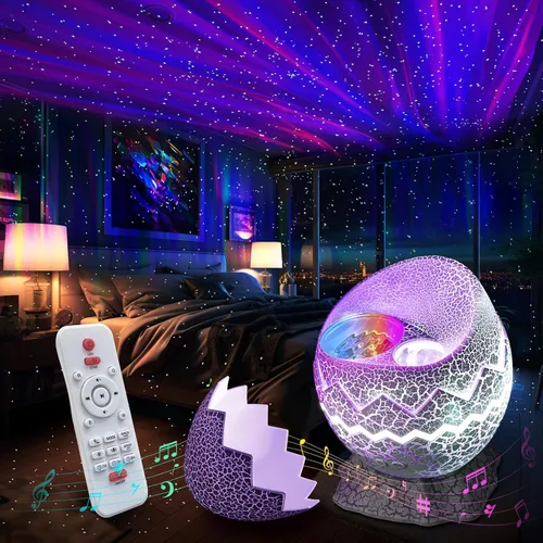 Vista 8 de Rossetta Proyector de estrellas, proyector de galaxia para dormitorio, luz nocturna LED Aurora con altavoz Bluetooth, ruido blanco, temporizador