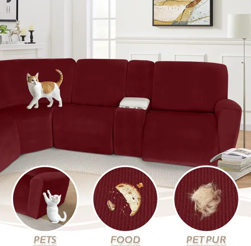 Vista 551 de Arfntevss Fundas de sofá seccional reclinable de terciopelo, Funda de sofá seccional de esquina para sofá reclinable, Funda elástica suave