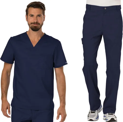 Vista 9 de Cherokee Conjunto de uniforme médico prémium para hombre, cuello en V y Azul Caribe