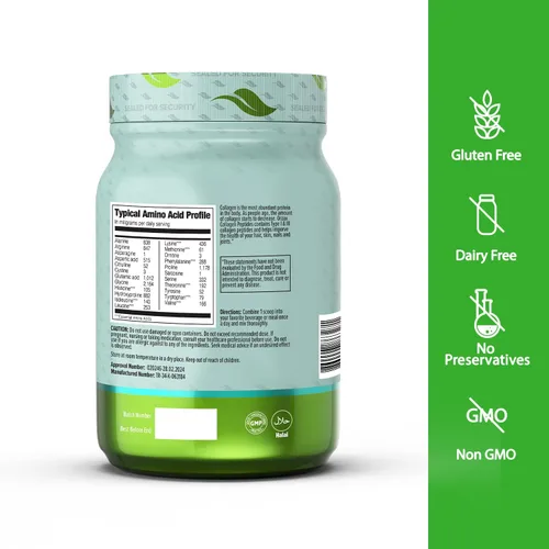 Vista 3 de ORZAX Polvo de péptidos de colágeno Bovino alimentado con pasto hidrolizado tipo I y III con biotina y ácido hialurónico Suplemento de colágeno