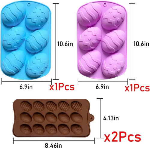 Vista 2 de Moldes de chocolate para huevos de Pascua, silicona, grandes y pequeños, 5 patrones, huevos de chocolate y pasteles de bricolaje