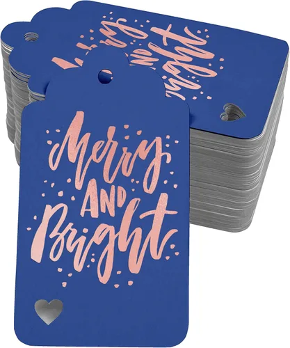 Vista 20 de Etiquetas colgantes con texto en inglés "Merry and Bright" (50 unidades)