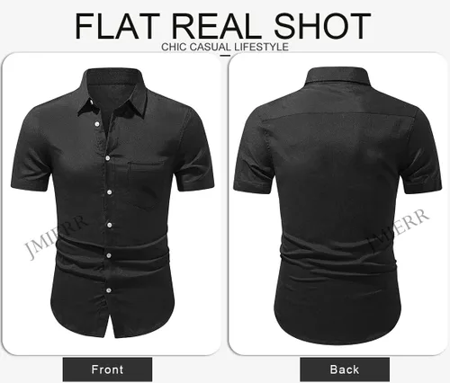 Vista 153 de JMIERR Camisas de vestir a rayas con botones y manga corta para hombre