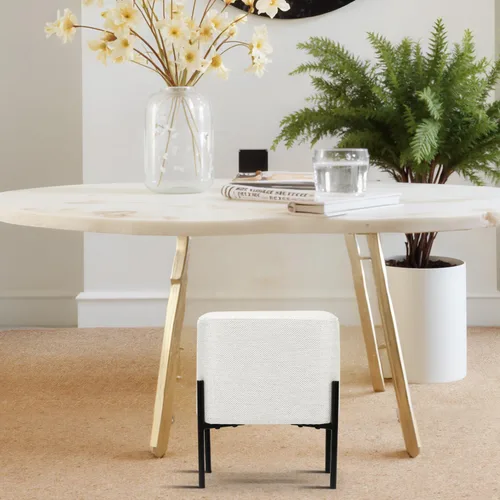 Vista 9 de Get Set - Taburete de pie cuadrado, moderno taburete tapizado, reposapiés, sofá, reposapiés, asiento otomano para sala de estar, dormitorio