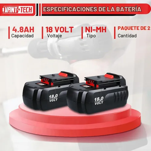 Vista 2 de VANTTECH Paquete de 2 4.8Ah PPSC1815 de repuesto de 18 voltios para cable Porter de 18 V, batería Ni-Mh PCC489N PC18BLEX compatible con cable Porter
