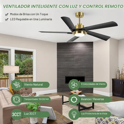 Vista 6 de Ventilador de techo de 60 pulgadas con luz LED y control remoto, ventilador de techo industrial con motor de CC reversible, ventilador moderno