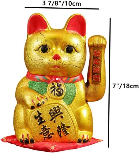Vista 2 de Luck Cat - Gato con brazo que agita el gato de 7 pulgadas, el negocio dorado está en auge, regalos de apertura de gato de la suerte, gato chino