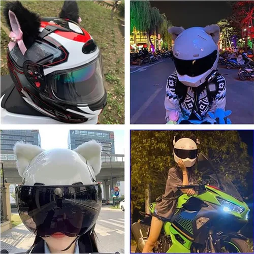 Vista 3 de 1 par de lindas orejas de gato para casco, accesorios para casco, orejas de felpa para casco, cuernos para casco, adornos para casco