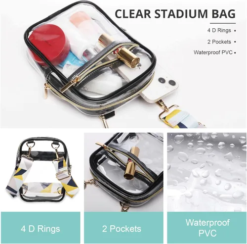 Vista 18 de Bolso cruzado aprobado por estadios para mujer, bolsa transparente para estadios para eventos deportivos, conciertos