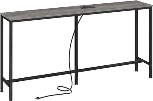 Vista 16 de SUPERJARE Mesa consola con tomacorriente, mesa de sofá de 63 pulgadas con estación de carga, mesa de entrada estrecha, mesa de pasillo delgada, mesa