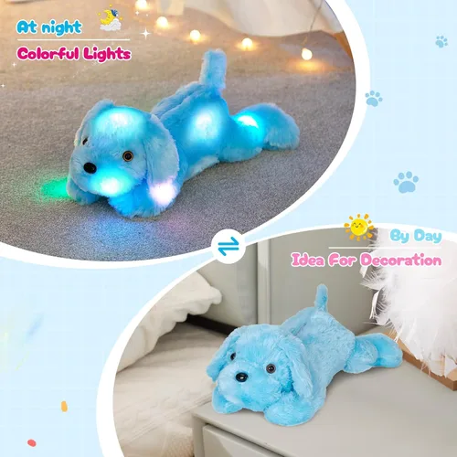 Vista 3 de Perrito de peluche con luz LED para ver por la noche, 20 pulgadas, de WEWILL, Azul