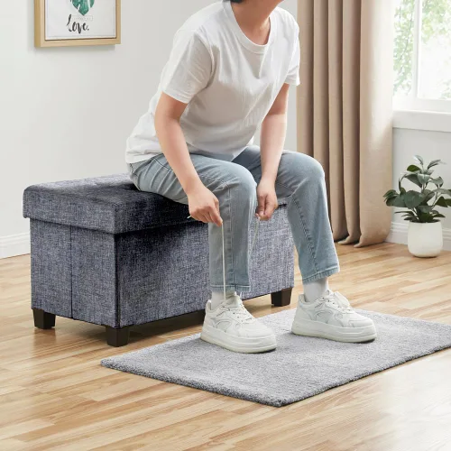 Vista 6 de Ornavo Home Banco otomano de almacenamiento grande de 30 pulgadas con patas Gris