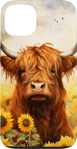 Vista 7 de Highland Cow Animal Lover Watercolor Sunflower Case for iPhone 17