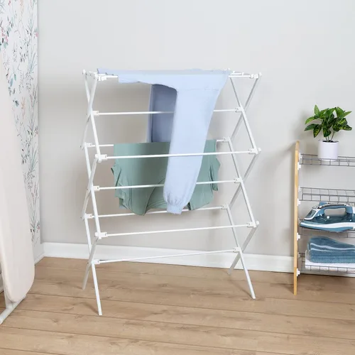 Vista 2 de Honey-Can-Do Estante de secado de ropa plegable, estante de ropa portátil, ahorro de espacio y fácil de almacenar, secadora de ropa resistente