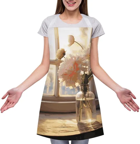 Vista 3 de MUSM Window Flower Apron，Classic Vintage Funny with Pockets Aprons,Adjustable Bib Waterdrop Resistant for Kitchen Cooking Restaurant BBQ Painting