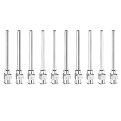 Vista 20 de HARFINGTON 10 agujas dispensadoras de acero inoxidable de calibre 8, 1 1/2 pulgadas, tubo de aguja de pegamento de metal, puntas romas, Luer Lock