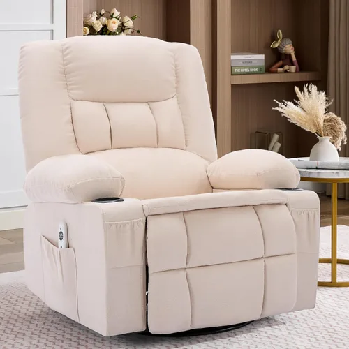 Vista 17 de Rocker - Silla reclinable con masaje y calor, sofá individual ergonómico, mecedoras para sala de estar, cómoda silla reclinable con portavasos Gris