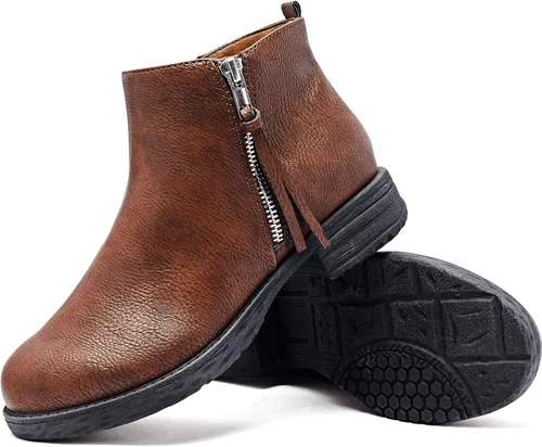 Vista 2 de Ataiwee Botines para mujer, con cremallera lateral clásica, cómodas y gruesas botas de tacón de bloque.