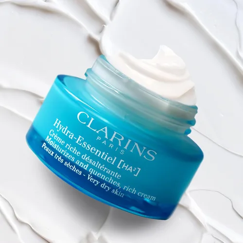 Vista 5 de Clarins Hydra-Essentiel Crema Rica Hidratante Intensamente Hidratante 60 Segundos para Piel Rellena* Nutritiva, suaviza y suaviza Ácido
