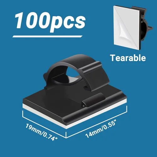 Vista 2 de Segarty Clip para cables, 100 unidades pequeñas de color negro, ideal para organizar cables, autoadhesivas, gestión de cables para colgar cables
