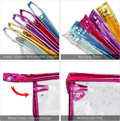 Vista 3 de Meetory 5 bolsas de cosméticos transparentes impermeables con cremallera, bolsas de plástico transparente de PVC para maquillaje, bolsa de aseo