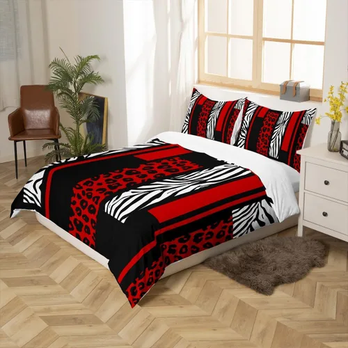 Vista 5 de Juego de funda de edredón con estampado de leopardo, tamaño individual, juego de ropa de cama rústica con rayas de piel de cebra, decoración