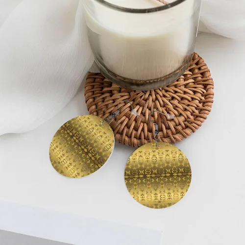 Vista 7 de Aretes redondos de cuero, patrón étnico africano con símbolos Adinkra, aretes colgantes de piel sintética para mujeres y niñas, Cuero sintético, No
