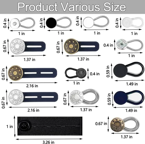 Vista 6 de Juego de 24 botones extensores, botón extensor de cintura elástica ajustable y flexible, extensores de cuello invisibles, botones de extensión sin