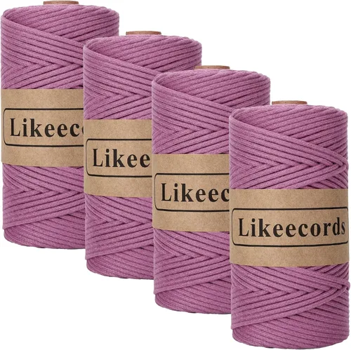 Vista 30 de Cordón de algodón trenzado de 0.11 pulgadas x 109 yardas, cuerda de algodón para macramé natural, estilo bohemio, para colgar plantas hechas a mano