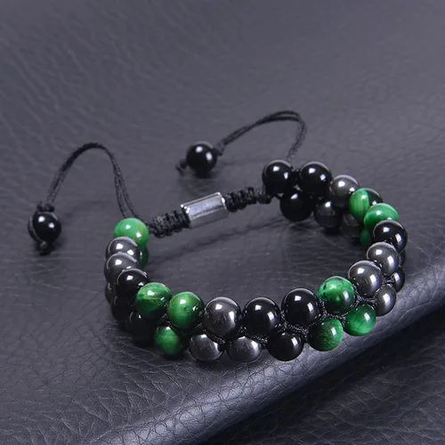 Vista 5 de Pulsera de triple protección de 0.315 in y 0.394 in para mujeres y hombres, pulsera de piedra natural, ojo de tigre natural, obsidiana y hematita