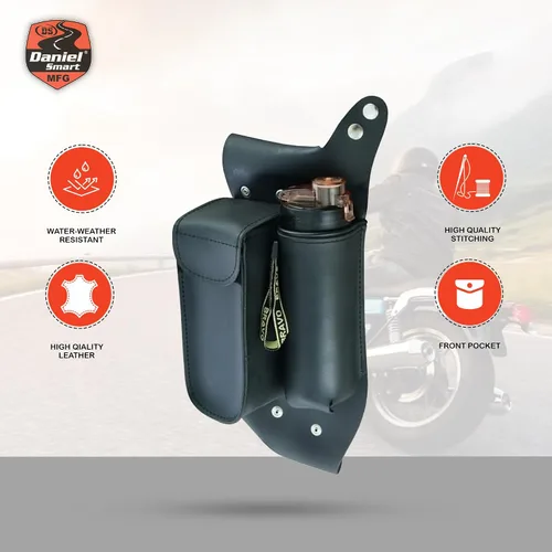 Vista 3 de Daniel Smart - Bolsa de cuero para motocicleta con barra de choque, lado derecho, bolsa para sillín, con soporte para botella de agua y cierre