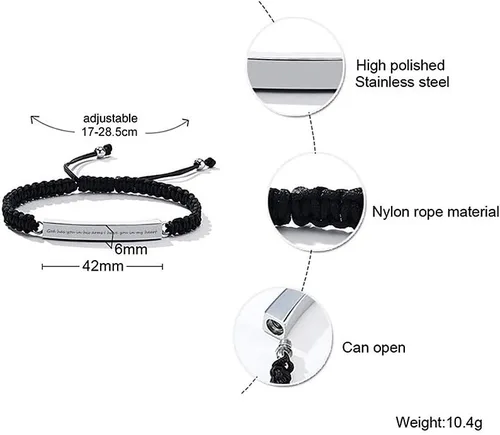 Vista 2 de Pulsera de urna personalizada para cenizas, recuerdos de joyería de cremación para mujeres y hombres, pulsera ajustable de cuerda tejida hecha a
