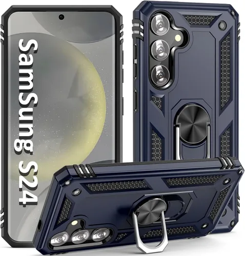 Vista 14 de Funda S24 Plus, S25 Plus, para Samsung S24+/S25+, con anillo de soporte, soporte ajustable, grado militar, protección resistente, a prueba de Azul