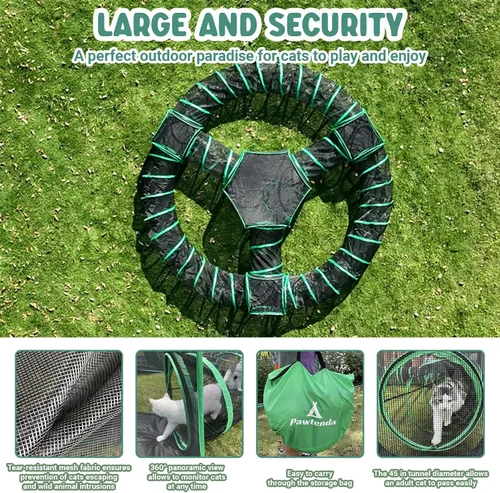 Vista 5 de Pawtenda Recintos para gatos al aire libre, tienda de campaña para gatos 10 en 1 con túneles para exteriores, gran espacio Catio para mascotas al