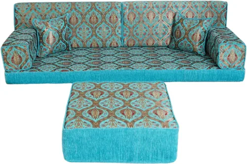 Vista 8 de arabicsofa Cojín de suelo árabe turquesa - Juego de sofá Jalsa con almohadas, sofá tradicional oriental para el suelo, sofá otomano