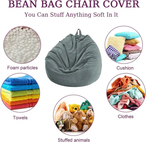 Vista 4 de Lukery Puf para adultos (sin relleno), funda de puf de color sólido, puf de pana, cómodo puf perezoso, almacenamiento de animales de peluche