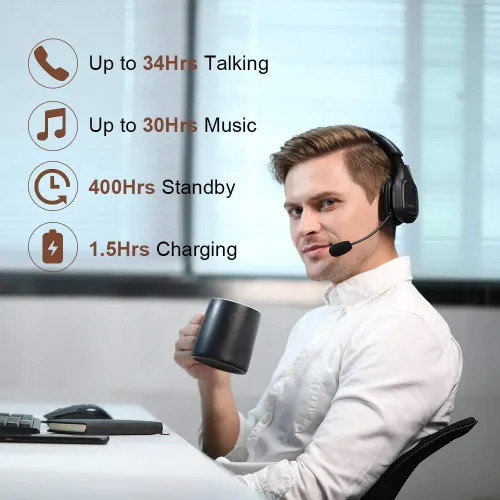 Vista 6 de Trucker Auriculares Bluetooth V5.0, Auriculares Inalámbricos con Cancelación de Ruido y Micrófono Silenciador para Teléfonos Celulares, Auriculares