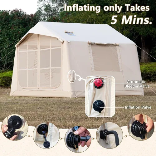 Vista 2 de Inflatable Camping Tent with Hand Pump Waterproof Outdoor Blow up Tent 2-8 Person Oxford 4 Season Glamping Air Tent Cabin House with Mesh Windows &