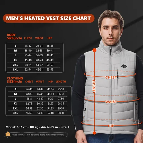 Vista 6 de Chaleco térmico para hombre con batería incluida, chaleco de calefacción eléctrico recargable de 7.4 V, temperatura inteligente. Control